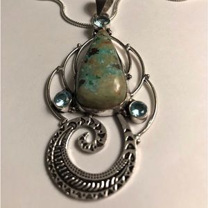Stunning 925 Sterling Silver Chrysocolla Blue Topaz Necklace